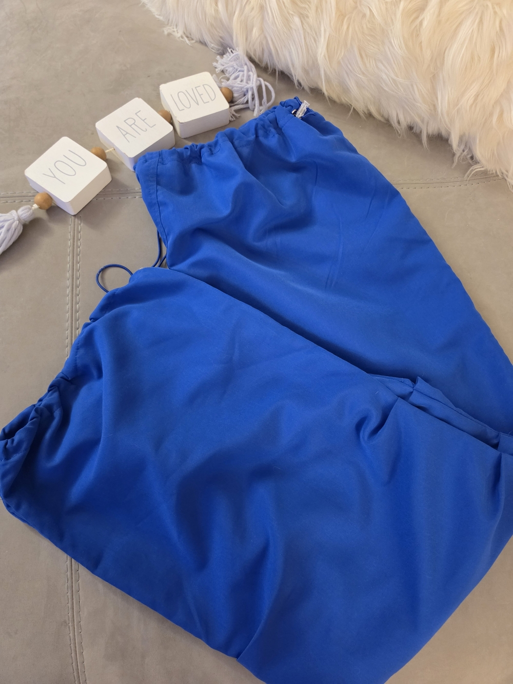 NEW Womans Y2K Inspired Drawing Oversized Baggy Parachute Pants in Royal Blue XL - Picture 4 of 7